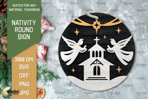 Nativity Round Signs Laser Cut Bundle. Nativity Scene Signs SVG Evgenyia Guschina 