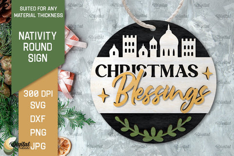 Nativity Round Signs Laser Cut Bundle. Nativity Scene Signs SVG Evgenyia Guschina 