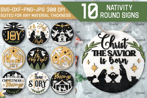 Nativity Round Signs Laser Cut Bundle. Nativity Scene Signs SVG Evgenyia Guschina 