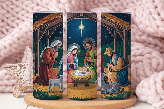 Nativity Scene 20oz Tumbler Wrap Sublimation DesignSVG 