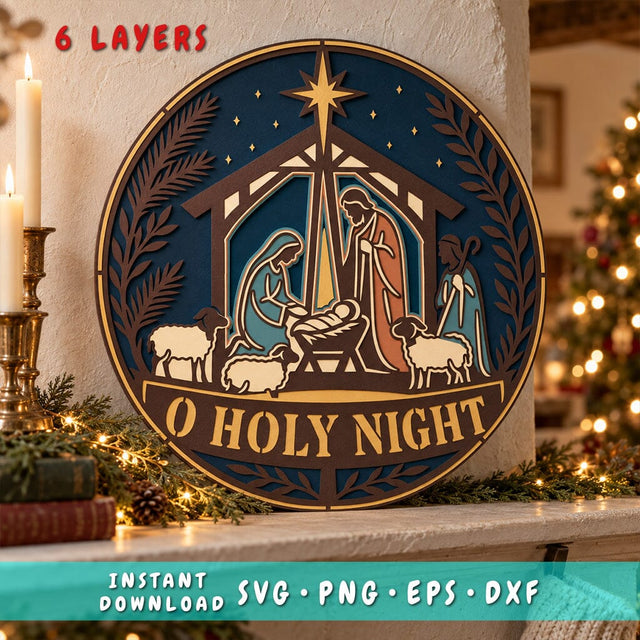 Nativity Scene 3D SVG | O Holy Night Laser Cut File | 6 Layer Christmas SVG | Holy Family DXF | Layered Christian Wall Art 3D Paper HappyDesignStudio 