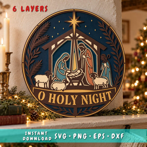 Nativity Scene 3D SVG | O Holy Night Laser Cut File | 6 Layer Christmas SVG | Holy Family DXF | Layered Christian Wall Art 3D Paper HappyDesignStudio 
