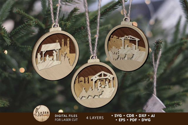 NATIVITY SCENE Christmas Decorative Ornament, Wood Cut and Paper Cut Files, Laser Cut Template SVG LaserCutano 
