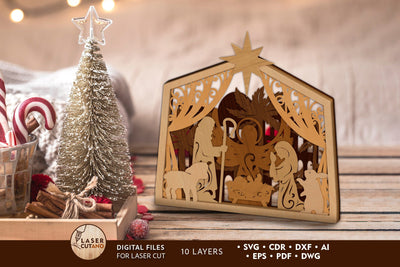 Nativity Scene, Christmas Ornament, Multilayer Template, Laser Cut Files SVG LaserCutano 