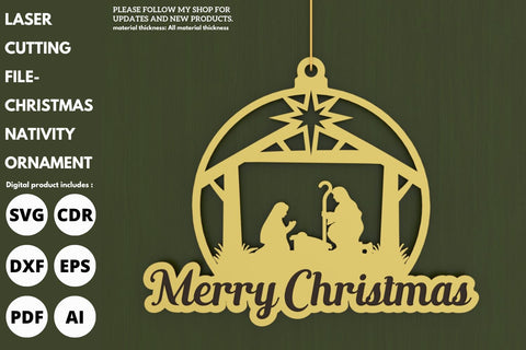 Nativity Scene Christmas Ornament | paper cut | svg laser cut Glowforge SVG tofigh4lang 