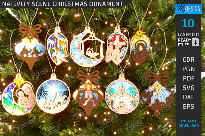 Nativity Scene Laser Cut Bundle | Christmas Tree Toys | Xmas SVG | Christmas Ornaments | Christmas Eve | CNC Files SVG Fly Design 