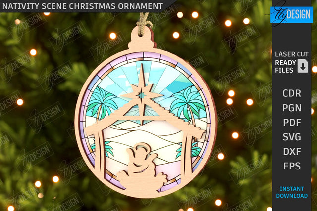 Nativity Scene Laser Cut | Christmas Tree Toys | Xmas SVG | Christmas Ornaments | Christmas Eve | CNC File SVG Fly Design 