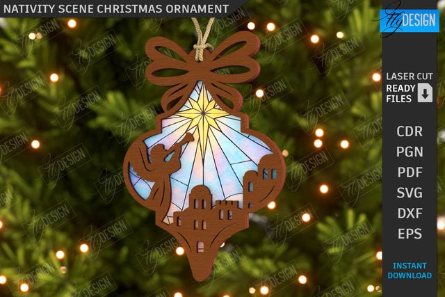 Nativity Scene Laser Cut | Christmas Tree Toys | Xmas SVG | Christmas Ornaments | Christmas Eve | CNC File SVG Fly Design 
