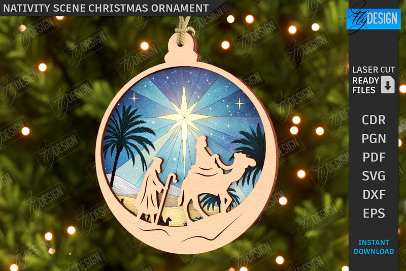 Nativity Scene Laser Cut | Christmas Tree Toys | Xmas SVG | Christmas Ornaments | Christmas Eve | CNC File SVG Fly Design 