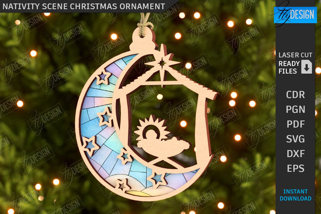 Nativity Scene Laser Cut | Christmas Tree Toys | Xmas SVG | Christmas Ornaments | Christmas Eve | CNC File SVG Fly Design 