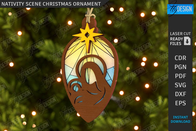 Nativity Scene Laser Cut | Christmas Tree Toys | Xmas SVG | Christmas Ornaments | Christmas Eve | CNC File SVG Fly Design 