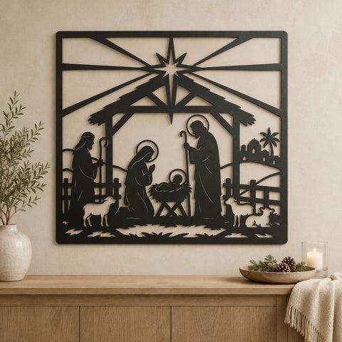 Nativity Scene Laser SVG | Christmas Manger DXF | Holy Family Bethlehem Metal Art | Christian Christmas CNC File | Religious Wall Decor SVG HappyDesignStudio 