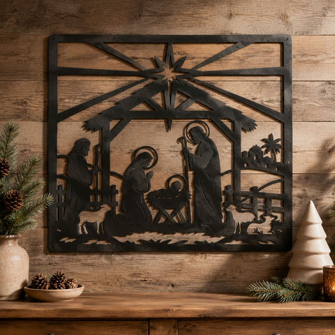 Nativity Scene Laser SVG | Christmas Manger DXF | Holy Family Bethlehem Metal Art | Christian Christmas CNC File | Religious Wall Decor SVG HappyDesignStudio 