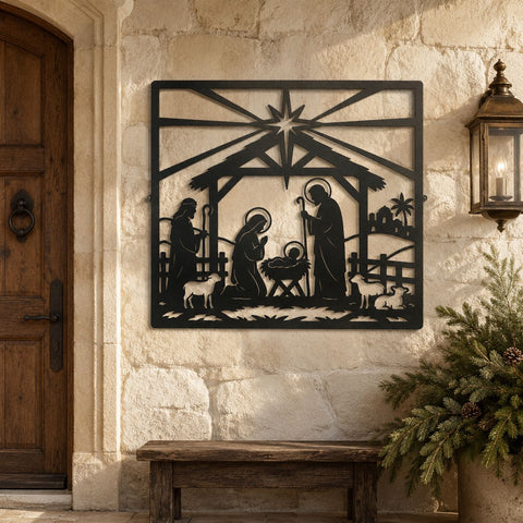 Nativity Scene Laser SVG | Christmas Manger DXF | Holy Family Bethlehem Metal Art | Christian Christmas CNC File | Religious Wall Decor SVG HappyDesignStudio 
