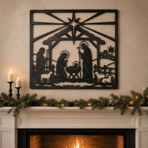 Nativity Scene Laser SVG | Christmas Manger DXF | Holy Family Bethlehem Metal Art | Christian Christmas CNC File | Religious Wall Decor SVG HappyDesignStudio 