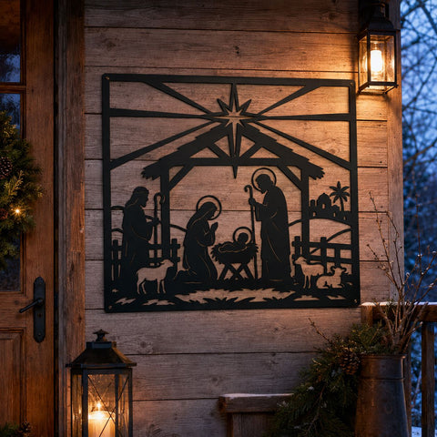 Nativity Scene Laser SVG | Christmas Manger DXF | Holy Family Bethlehem Metal Art | Christian Christmas CNC File | Religious Wall Decor SVG HappyDesignStudio 