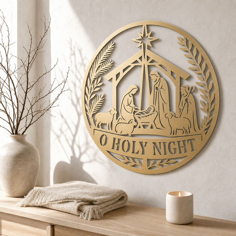Nativity Scene Laser SVG | O Holy Night DXF | Christmas Nativity Cut File | Religious Metal Wall Art | CNC Plasma Cut Design SVG HappyDesignStudio 