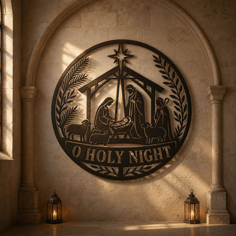 Nativity Scene Laser SVG | O Holy Night DXF | Christmas Nativity Cut File | Religious Metal Wall Art | CNC Plasma Cut Design SVG HappyDesignStudio 