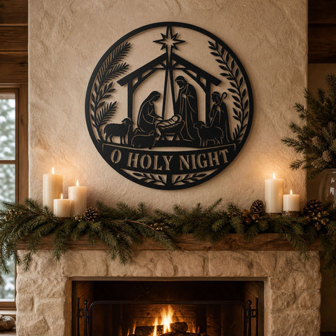 Nativity Scene Laser SVG | O Holy Night DXF | Christmas Nativity Cut File | Religious Metal Wall Art | CNC Plasma Cut Design SVG HappyDesignStudio 