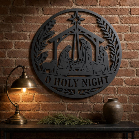 Nativity Scene Laser SVG | O Holy Night DXF | Christmas Nativity Cut File | Religious Metal Wall Art | CNC Plasma Cut Design SVG HappyDesignStudio 