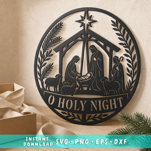 Nativity Scene Laser SVG | O Holy Night DXF | Christmas Nativity Cut File | Religious Metal Wall Art | CNC Plasma Cut Design SVG HappyDesignStudio 