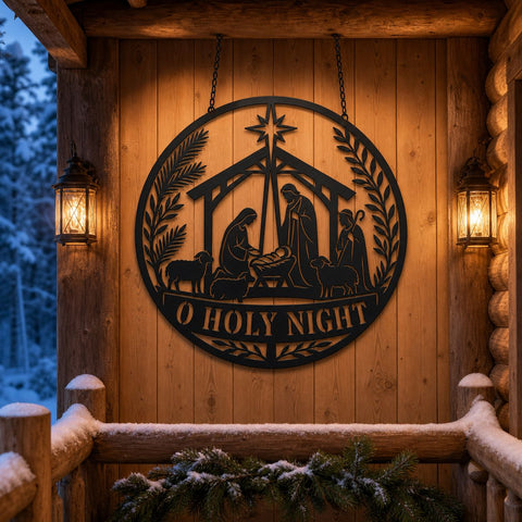 Nativity Scene Laser SVG | O Holy Night DXF | Christmas Nativity Cut File | Religious Metal Wall Art | CNC Plasma Cut Design SVG HappyDesignStudio 