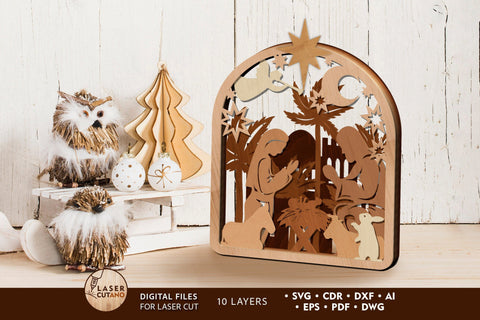 Nativity Scene Multilayer Template, Christmas Home Decor, Wood Cut Files SVG LaserCutano 