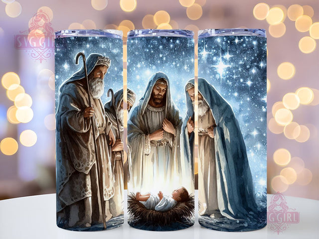 Nativity Scene Tumbler Wrap, Three Wisemen Christmas Tumbler PNG 20 oz Skinny Tumbler Sublimation Design, Christmas Jesus Birth Tumbler Design Digital File Download Sublimation SvggirlplusArt 