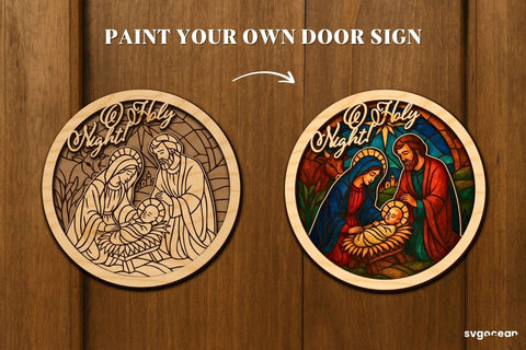 Nativity Stained Glass Door Sign Bundle SVG SvgOcean 