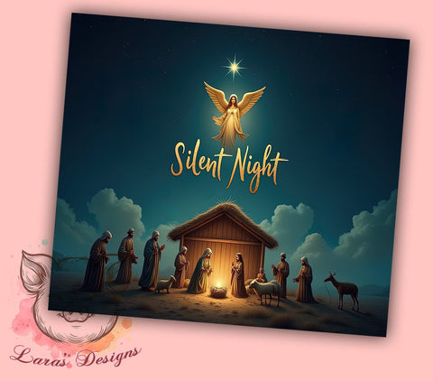Nativity Tumbler, Silent Night Design, 20oz Tumbler Wrap, Christmas Sublimation, Religious Gift, Holiday Decor, Christian Tumbler, Digital Download Sublimation Lara' s Designs 