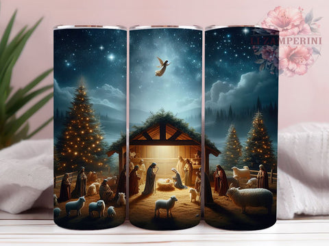 Nativity Tumbler, Silent Night Design, Christmas Drinkware, Sublimation PNG, 20oz Tumbler, Religious Gift, Holiday Decor, Christian Christmas Gift Sublimation Li Zamperini 