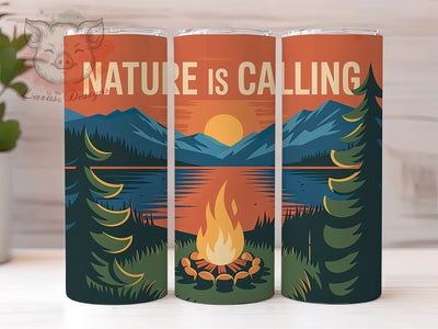 Nature Adventure 20oz Tumbler, Nature Is Calling, Hiking, Camping, 20oz Tumbler Wrap, PNG Sublimation Design, Gift For Nature Lovers Sublimation Lara' s Designs 