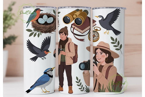 Nature Bird Watching 20oz Tumbler Wrap Sublimation PixelChick 