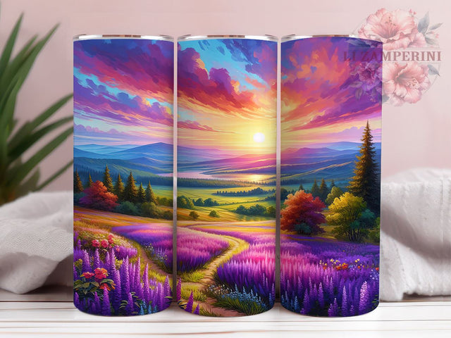 Nature-Inspired Lavender Field Tumbler Wrap, English Lavender Design, 20oz Tumbler Wrap, Floral Sublimation Art, Nature Inspired Drinkware, Purple Flower Tumbler Sublimation Li Zamperini 