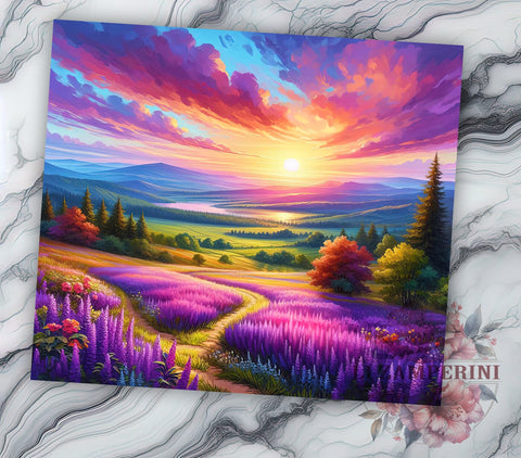 Nature-Inspired Lavender Field Tumbler Wrap, English Lavender Design, 20oz Tumbler Wrap, Floral Sublimation Art, Nature Inspired Drinkware, Purple Flower Tumbler Sublimation Li Zamperini 