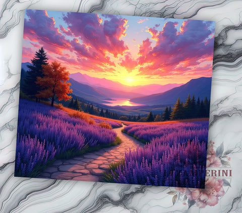 Nature-Inspired Lavender Field Tumbler Wrap, English Lavender Design, 20oz Tumbler Wrap, Floral Sublimation Art, Nature Inspired Drinkware, Purple Flower Tumbler Sublimation Li Zamperini 