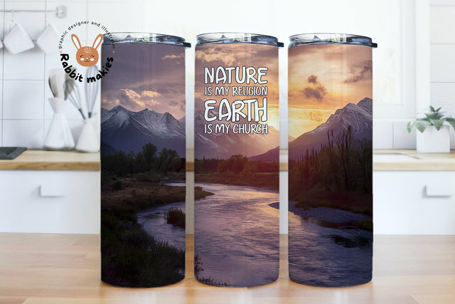 Nature is My Religion Mountain Landscape Spiritual 20oz Skinny Tumbler Wrap, Mountain Landscape Digital Download Sublimation Rabbitmakies 