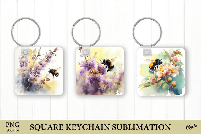 Nature Keychain PNG. Bee Square Keychain PNG Sublimation Olga Terlyanskaya 