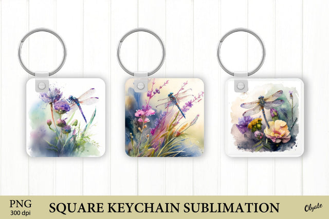Nature Keychain PNG. Dragonfly Square Keychain PNG Sublimation Olga Terlyanskaya 