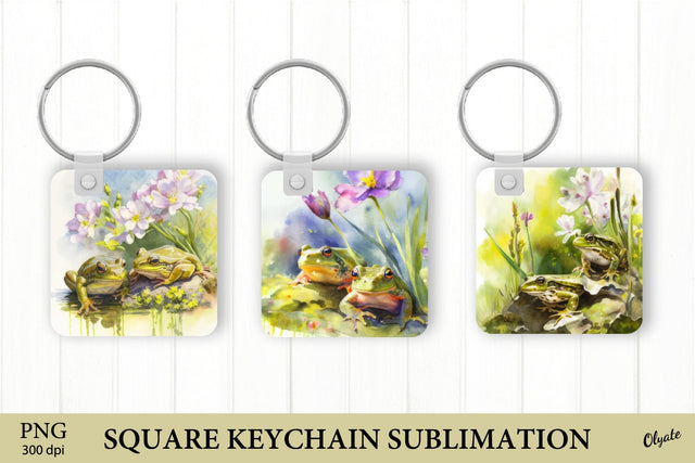 Nature Keychain PNG. Frog Square Keychain PNG Sublimation Olga Terlyanskaya 