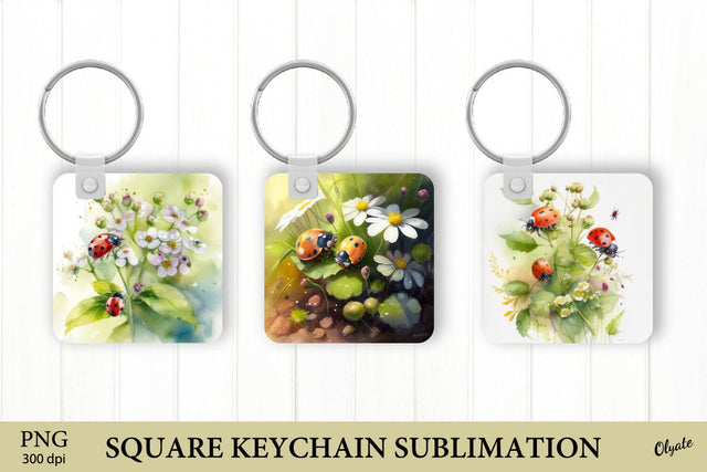 Nature Keychain PNG. Lady Bug Square Keychain PNG Sublimation Olga Terlyanskaya 