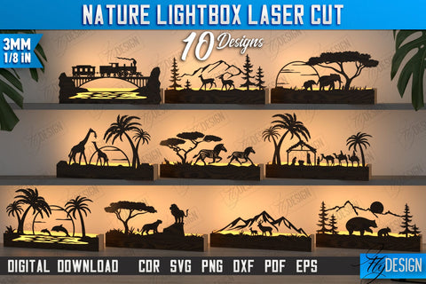 Nature Lightbox Laser Cut Bundle | Wall Decor | Line Art Design | Home Interior | Silhouette Wall Art | CNC File SVG Fly Design 