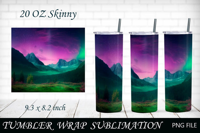 Nature tumbler wrap sublimation, Northern lights and mountains Sublimation AnastasiyaArtDesign 