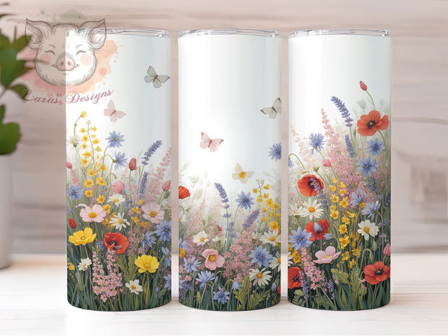 Nature Wildflower Butterfly 20oz Tumbler, Floral Cup Wrap, Nature Butterfly Design, Sublimation Tumbler Wrap, 20Oz Tumbler Design, Artistic Wildflower Cup, Stylish Butterfly Floral Wrap Sublimation Lara' s Designs 