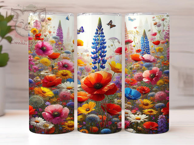 Nature Wildflower Butterfly 20oz Tumbler, Floral Cup Wrap, Nature Butterfly Design, Sublimation Tumbler Wrap, 20Oz Tumbler Design, Artistic Wildflower Cup, Stylish Butterfly Floral Wrap Sublimation Lara' s Designs 