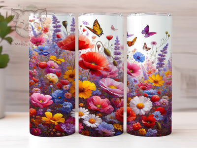 Nature Wildflower Butterfly 20oz Tumbler, Floral Cup Wrap, Nature Butterfly Design, Sublimation Tumbler Wrap, 20Oz Tumbler Design, Artistic Wildflower Cup, Stylish Butterfly Floral Wrap Sublimation Lara' s Designs 