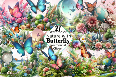 Nature with Butterfly Sublimation Clipart Bundle Sublimation SVGArt 