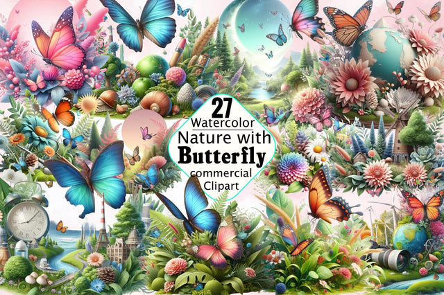 Nature with Butterfly Sublimation Clipart Bundle Sublimation SVGArt 