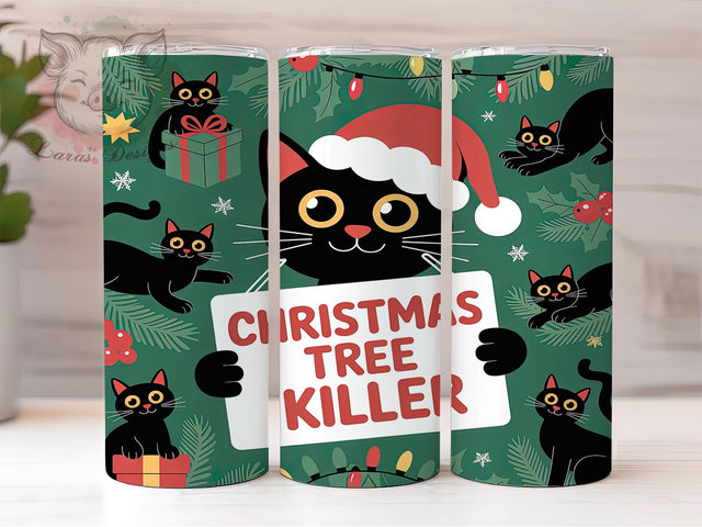 Naughty Cat Christmas Tumbler, Tree Wrecking Cat Wrap, 20oz Tumbler Sublimation, Funny Holiday Cat Design, Naughty Kitty Christmas Wrap, Gothic Cat Sublimation, Spooky Festive Tumbler Sublimation Lara' s Designs 