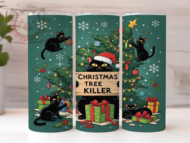 Naughty Cat Christmas Tumbler, Tree Wrecking Cat Wrap, 20oz Tumbler Sublimation, Funny Holiday Cat Design, Naughty Kitty Christmas Wrap, Gothic Cat Sublimation, Spooky Festive Tumbler Sublimation Lara' s Designs 